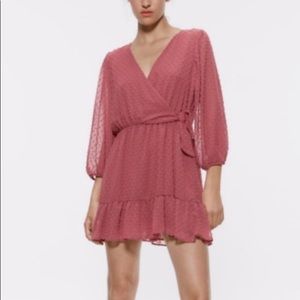 Zara Dotted Chiffon Wrap Mini Dress